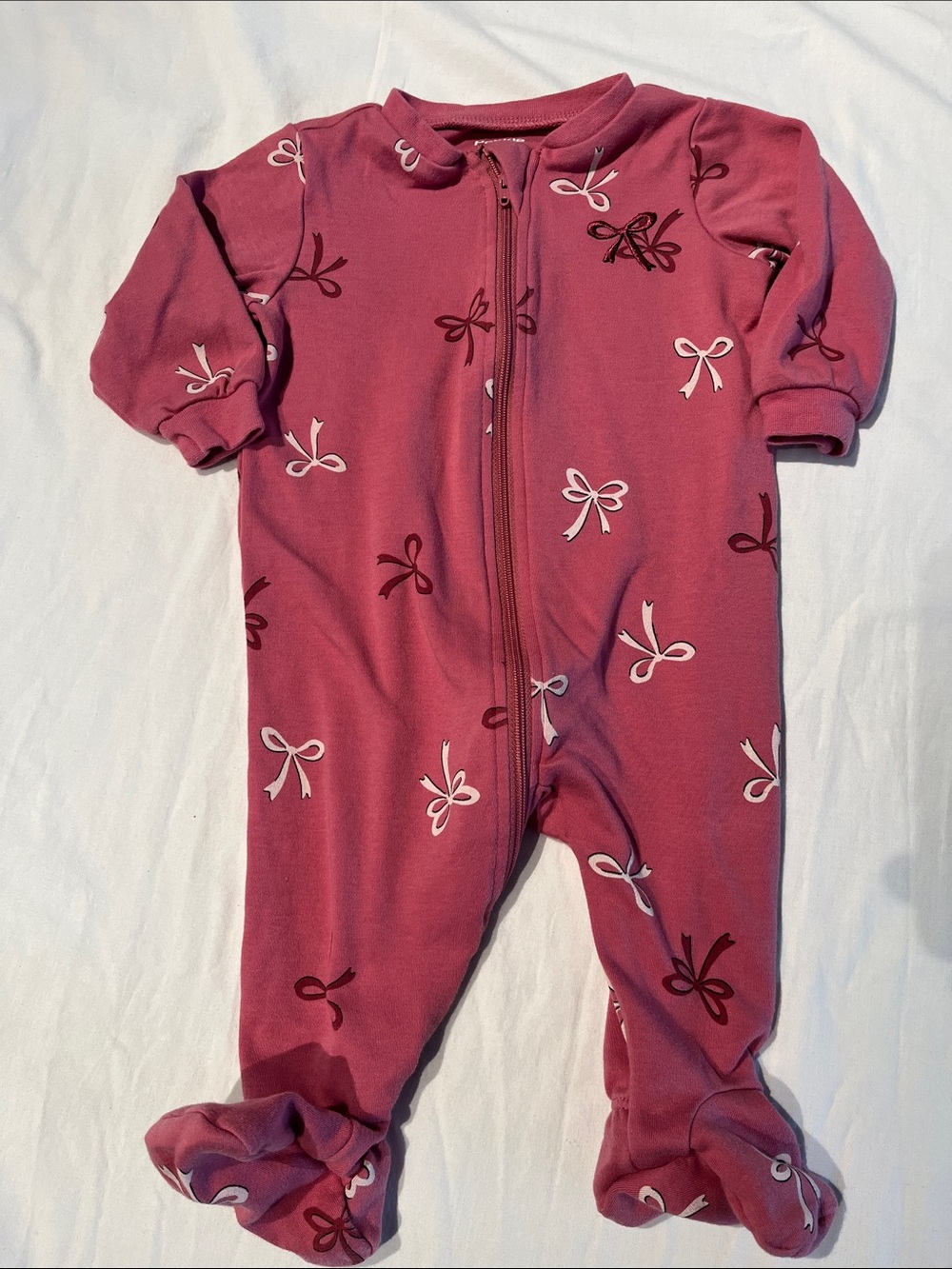 6M Pink Bow Print Baby One-Piece Footed Pajamas